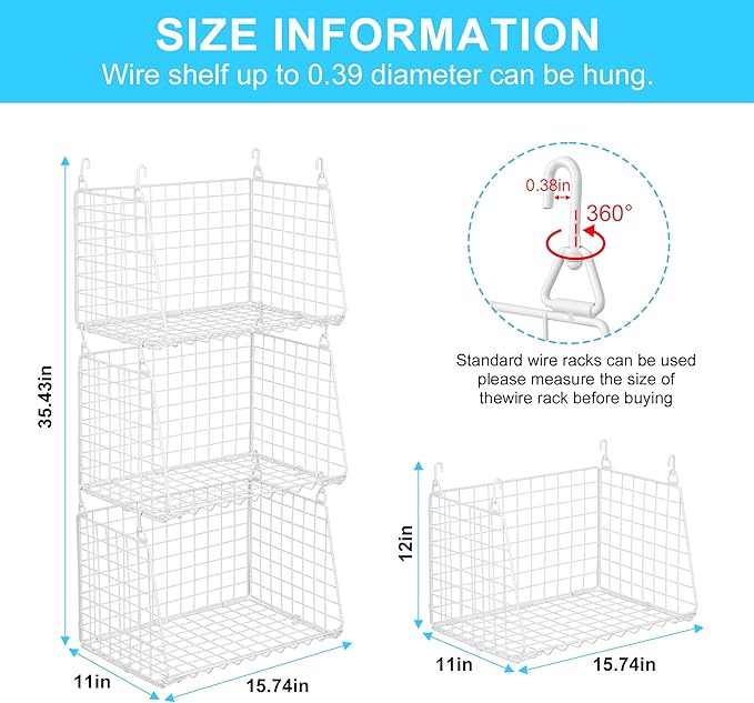 3-Pack Large Hanging Laundry Basket: Wire shelves - Image 6