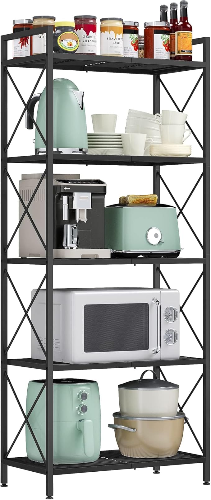 SONGMICS 5-Tier Metal Storage Rack, Shelving Unit with X Side Frames, Dense Mesh, 12.6 x 23.6 x 57.3 Inches, for Entryway, Kitchen, Living Room, Bathroom, Industrial Style, Ink Black UBSC165B01 - Image 8