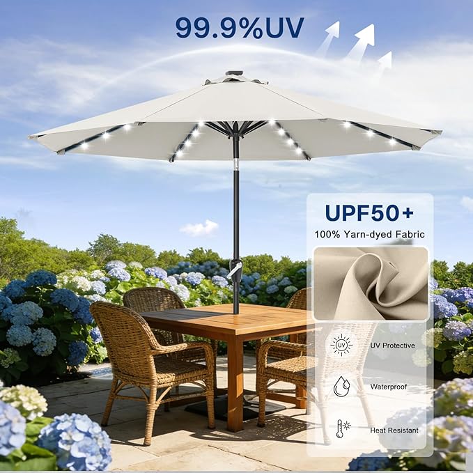 ABCCANOPY 10FT Durable Solar Led Patio Umbrellas with 32LED Lights (Light Beige) - Image 5