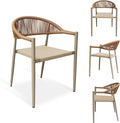4 Pcs Stackable Patio Dining Chairs, Aluminum Rattan Outdoor Dining Chair with Arms, Woven Rope Garden Armchair Metal No Assembly for Bistro Balcony Porch Deck Yard Cafe Restaurant, Light Brown by Erotr