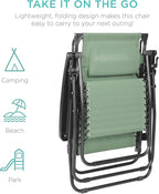 Best Choice Products Folding Zero Gravity Outdoor Recliner Patio Lounge Chair w/Adjustable Canopy Shade, Headrest, Side Accessory Tray, Textilene Mesh - Sage Green - Image 7
