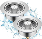 2 Pcs 3 in 1 Kitchen Sink Drain Strainer, Universal Stainless Steel Kitchen by HOME