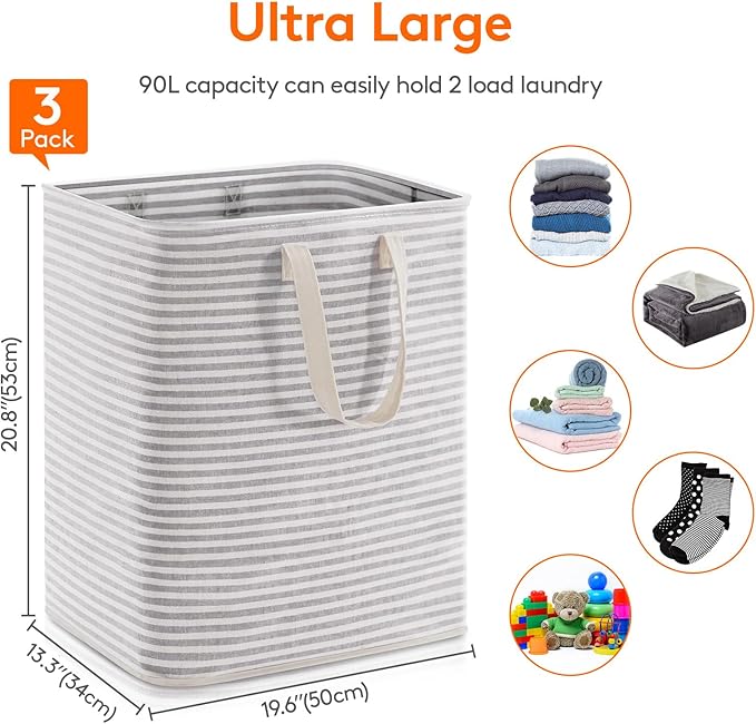 Lifewit 3 Pack Laundry Hamper Large Collapsible Laundry Baskets, Freestanding - Image 4