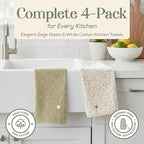 MosJos 4 Pack Hand Towels, Cotton Sage Green and White Floral Kitchen Towel - Image 2