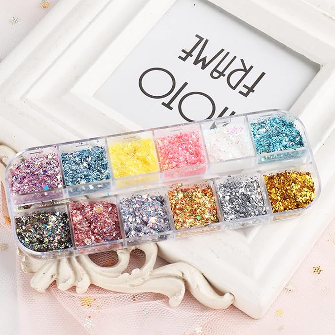 12 Colors Glitter Nail Art Sequins, Holographic Irregular Iridescent Shiny Nail - Image 6