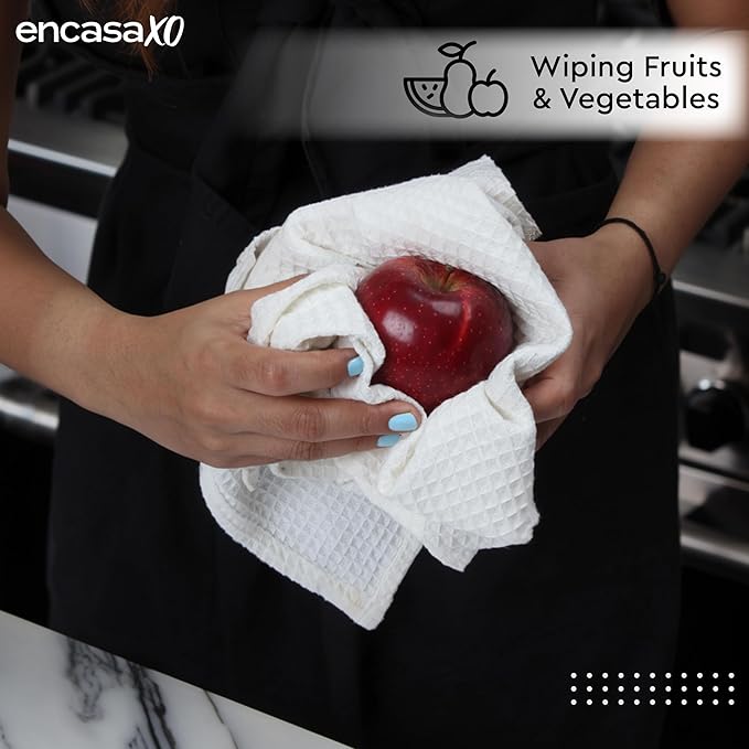 Encasa XO Kitchen Dish Towels Set | White | Waffle Weave and Flat Hand Tea - Image 4