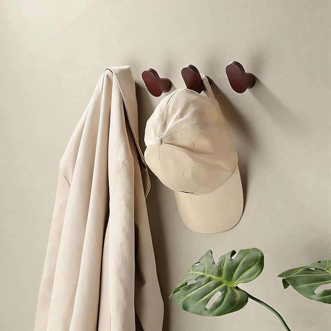 DELITON Coat Hooks Wall Mount, 4 Pack Wood Wall Hooks Rustic Heavy Duty - Image 3