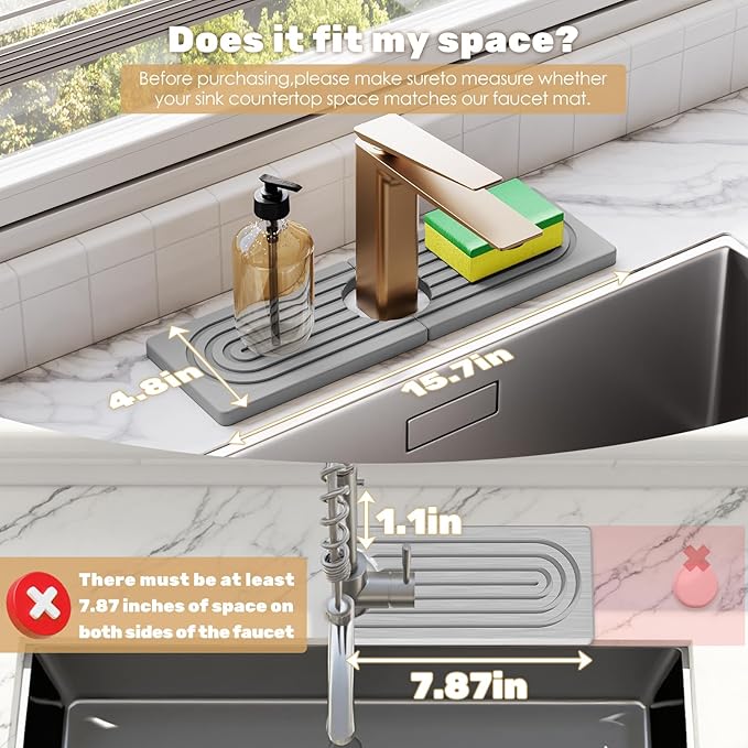 15.7''x4.8''Stone Faucet Mat for Kitchen Sink, Diatomite Quick Dry Kitchen Sink - Image 3