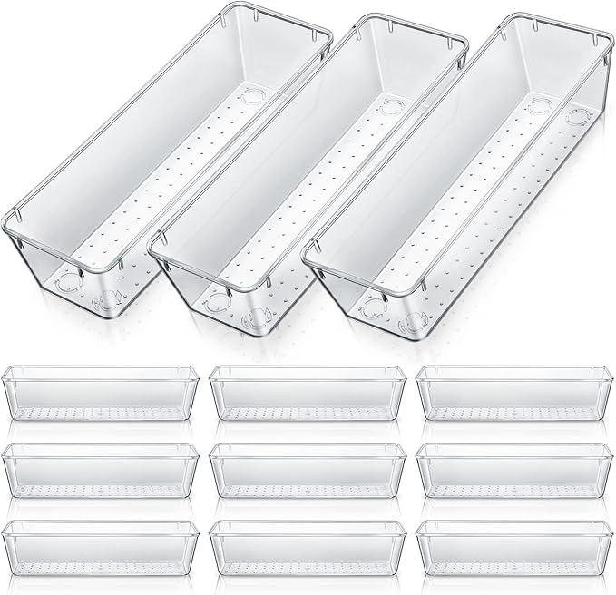 Maitys 12 Pcs Clear Drawer Organizer 9 x 3 x 2 Inches Plastic Rectangle Trays by Maitys