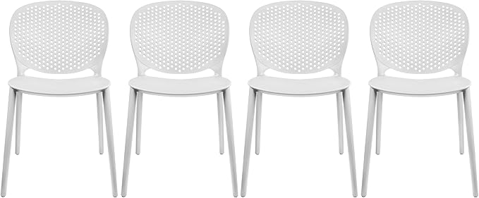 2xhome Set of 4 Patio Dining Chairs | Modern Stackable Outdoor Pool Side Chair | Weather Resistant Plastic for Yard, Porch, Balcony, Kitchen, White by 2xhome
