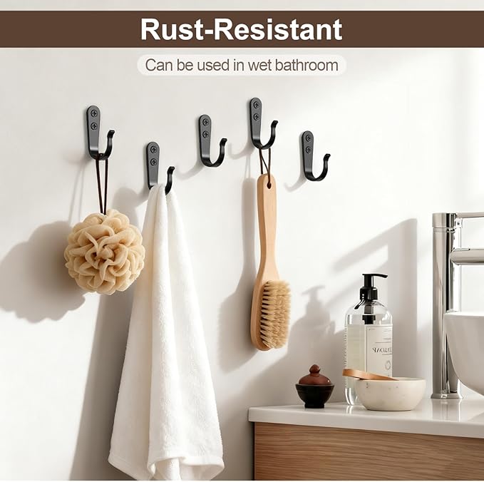 20-Pack Towel Hooks for Bathroom, Heavy Duty Black Metal Wall Hooks for Robe - Image 5
