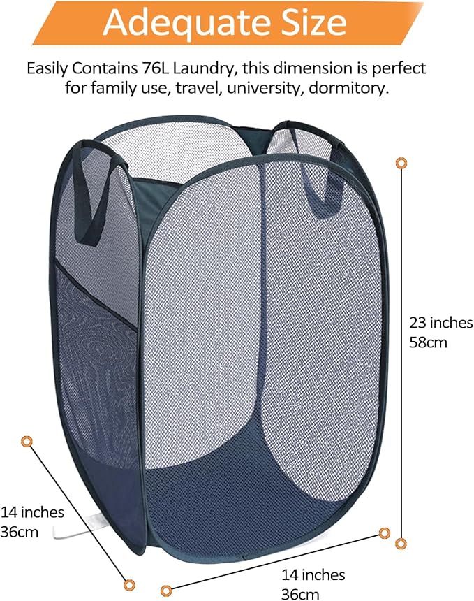Navy Blue Durable Foldable Laundry Hamper, 22.8 x 14.2 x 14.2 inches - Image 4