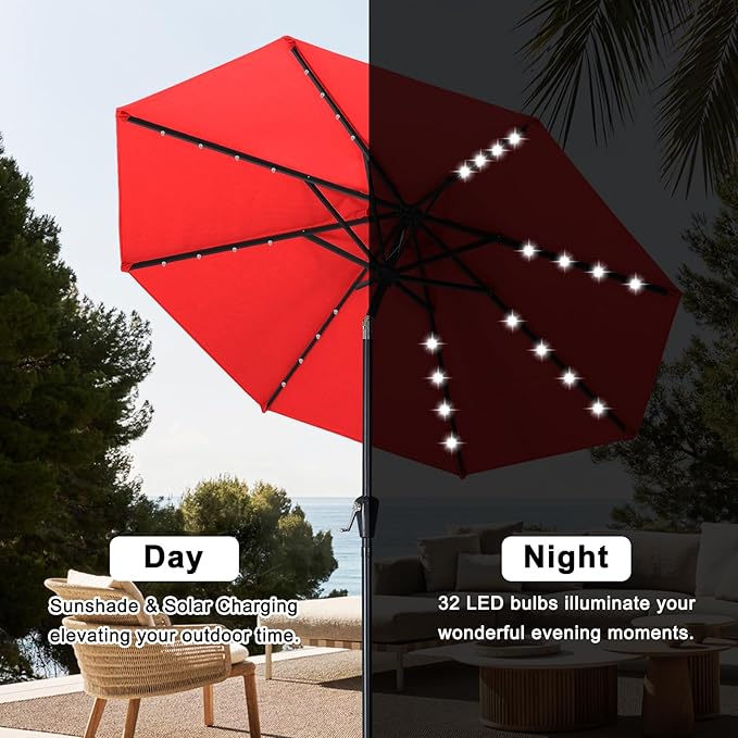 ABCCANOPY Durable Solar Led Patio Umbrellas with 32LED Lights 11FT（Red） - Image 3