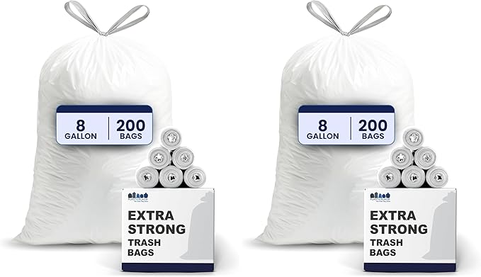 Plasticplace 8 Gallon Trash Bags -White Drawstring Garbage Can Liners by Plasticplace