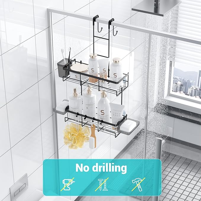 Over the Door Shower Caddy Hanging: Black Rustproof Shower Organizer over the - Image 4