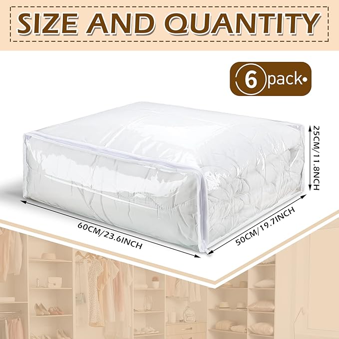 6 Packs Clear Zippered Storage Bags Sweater Moth Bags Plastic Storage - Image 2