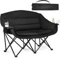 Double Camping Chair Padded Loveseat Chair for 2 Person - Heavy Duty Oversized Camping Couch for Adults Outdoor Sports Lawn Beach Portable Folding XL Chairs with Cup Holders and Carry Bag, All Black by PUVASIA