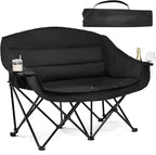 Double Camping Chair Padded Loveseat Chair for 2 Person - Heavy Duty Oversized Camping Couch for Adults Outdoor Sports Lawn Beach Portable Folding XL Chairs with Cup Holders and Carry Bag, All Black by PUVASIA