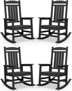 SERWALL HDPE Outdoor Rocking Chair Set of 4, Patio Rocking Chairs, All-Weather Porch Rockers for Adults, Black by SERWALL