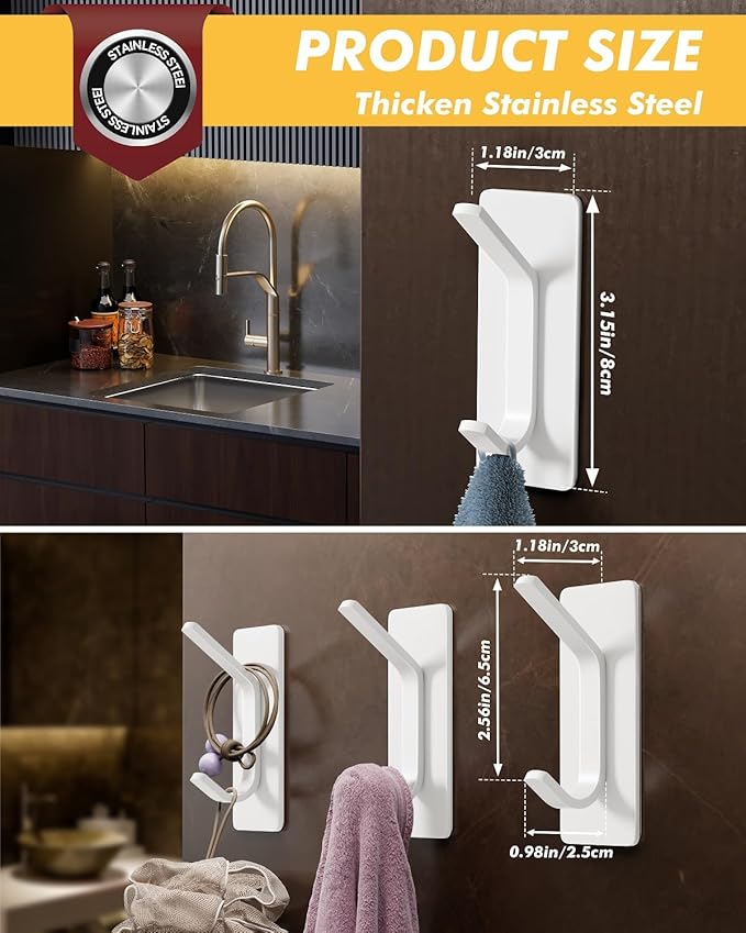 Auxmir Self Adhesive Hooks for Hanging 15lb, Stainless Steel Wall Hooks for - Image 8