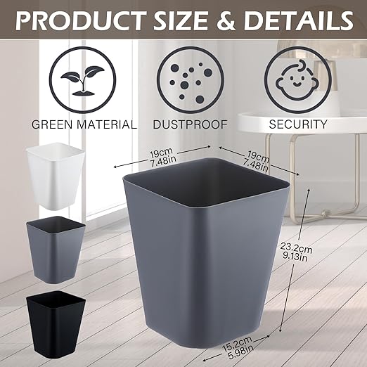 Hoolerry 9 Pieces Garbage Can 2 Gallon Small Trash Cans Bulk Bathroom Trash Bin - Image 2