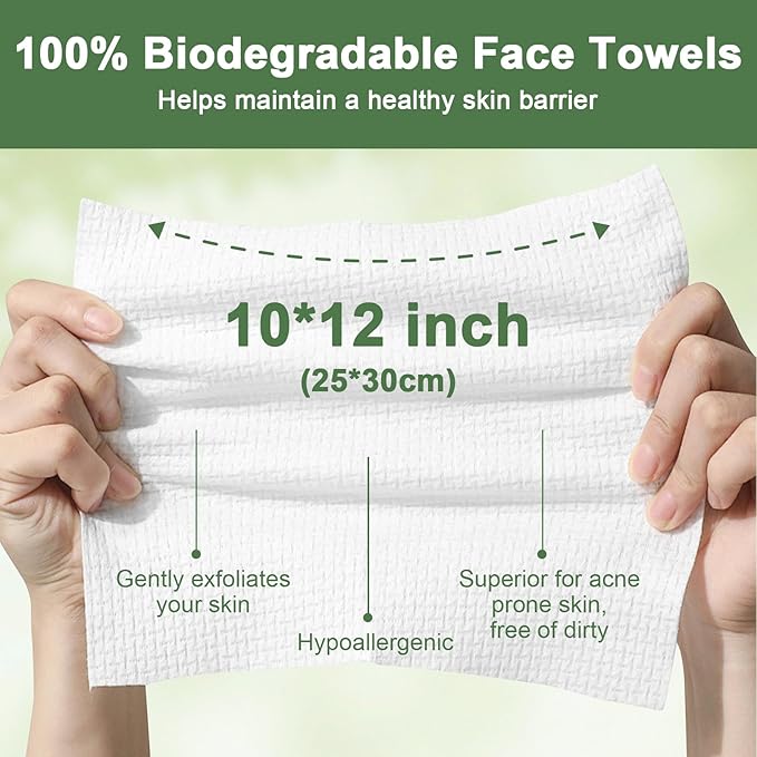 Face Towels Disposable, 12” x 10” Biobased Facial Towelettes, Large Soft & - Image 2
