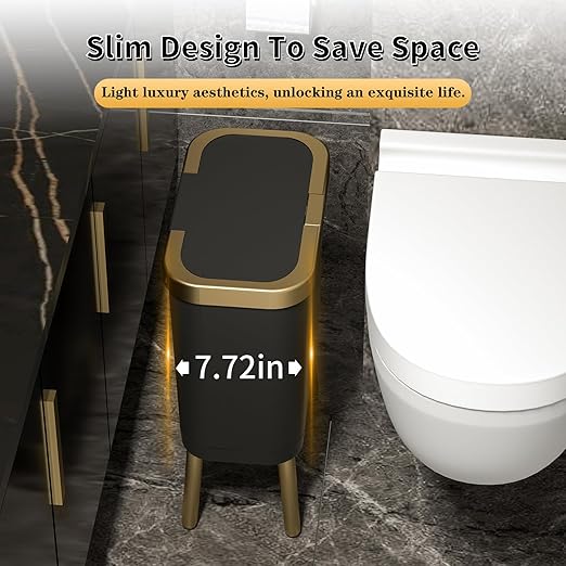 Procade 2Pack Trash Can with Lid, Modern Bedroom Garbage Can with Gold Edge - Image 4