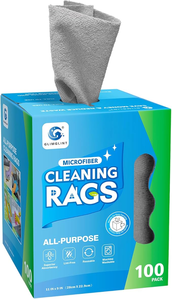 GLIMGLINT Microfiber Cleaning Cloth, 100 Pack Cleaning Rags, Ultra Absorbent by Unknown