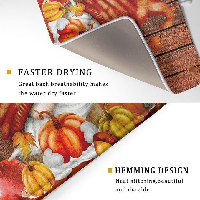 Fall Gnome Dish Drying Mat for Kitchen Counter, Autumn Pumpkin Maple Leaves - Image 3