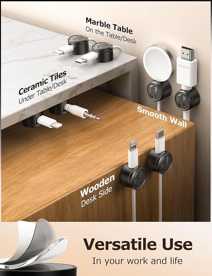 9 Pack Cord Organizer, Chfeila Magnetic Cable Management Clips, Adhesive Phone - Image 5
