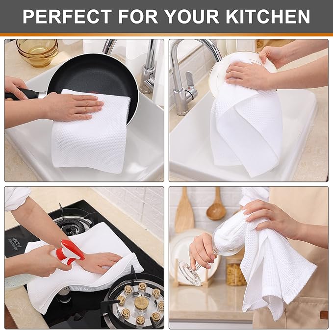 Kitinjoy 100% Cotton Waffle Weave Kitchen Hand Towels - Image 4