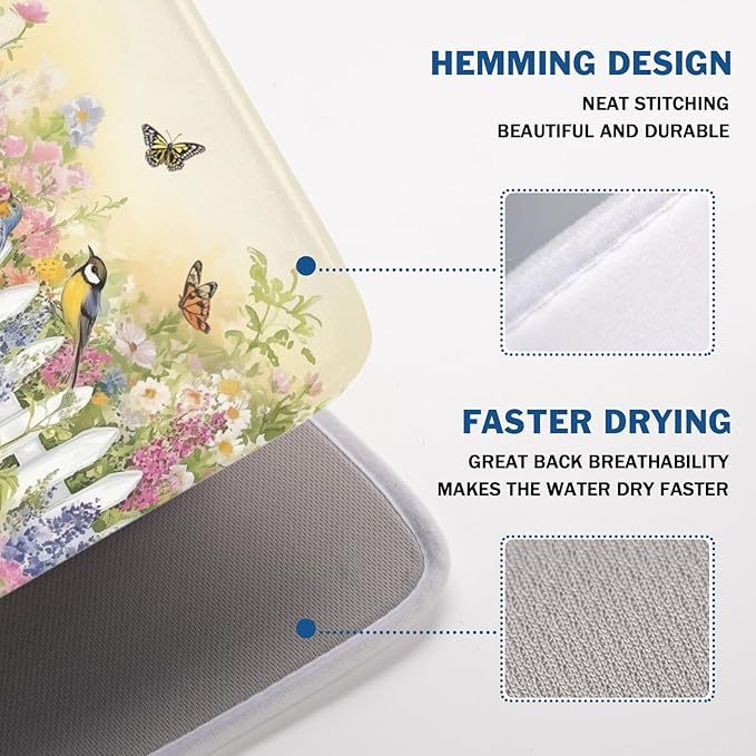 Spring Summer Floral Birds Dish Drying Mat - Image 4