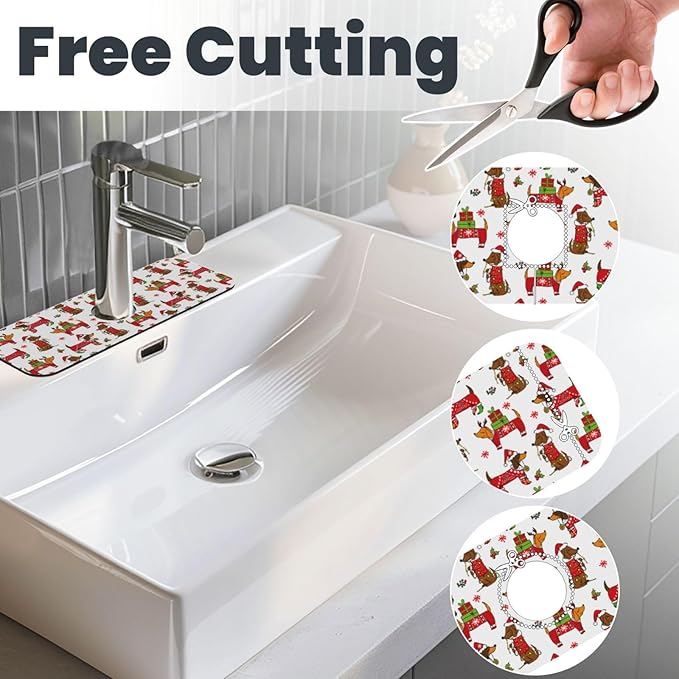 Christmas Dachshund Dog Happy New Kitchen Sink Splash Guard Faucet Mat 1 Pcs - Image 3