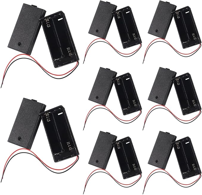 8Pcs 2 AA Battery Holder with Switch, 2X 1.5V AA Battery Holder Case with Wire by AITIAO