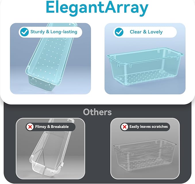 12-Piece Drawer Organizer Set, 4 Sizes Versatile Plastic Vanity Organizer - Image 4