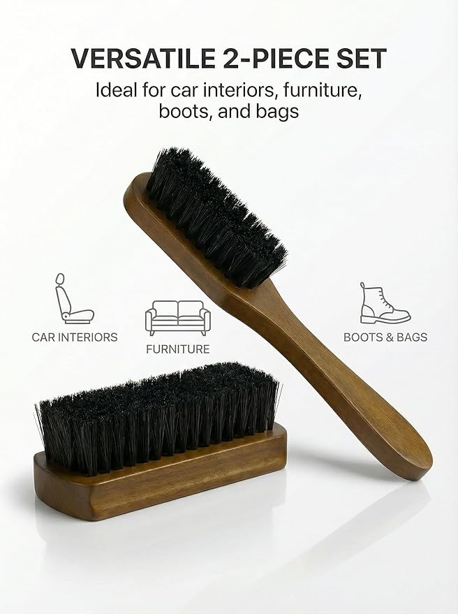 TAKAVU Leather & Upholstery Cleaning Brush Set, 100% Black Boar Bristle - Image 5