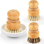 SUBEKYU Bamboo Dish Scrub Brushes, Kitchen Wooden Cleaning Scrubbers Set by SUBEKYU