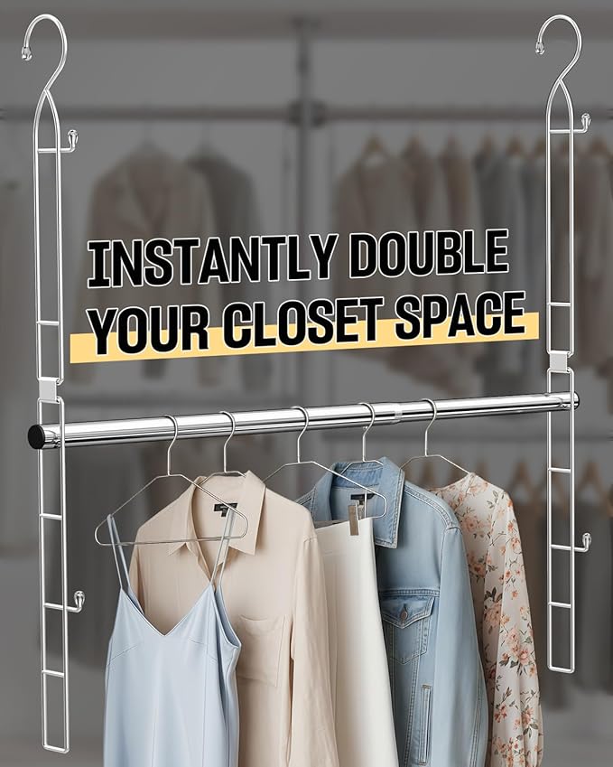 Hanging Closet Rod Stainless Steel, 1 Pack Adjustable Height & Width Closet Rod - Image 2
