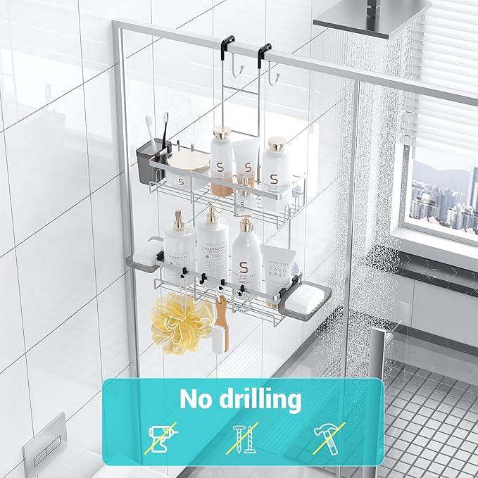 Over the Door Hanging Shower Caddy: Rustproof Hanging Organizer over the Door - Image 5