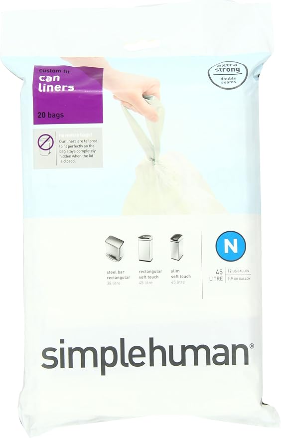 simplehuman Custom Fit Trash Can Liner N, 45 Liters / 12 Gallons by Simplehuman