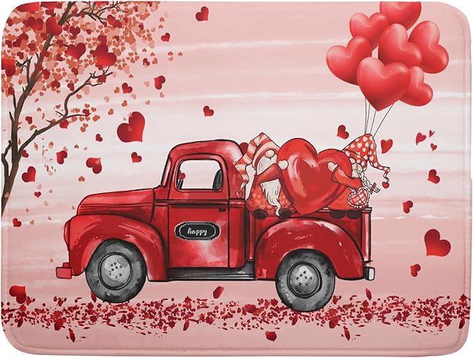 Valentine's Love Truck Dish Drying Mat, Valentine Red Gnomes Dish Drying Mat by Kawani
