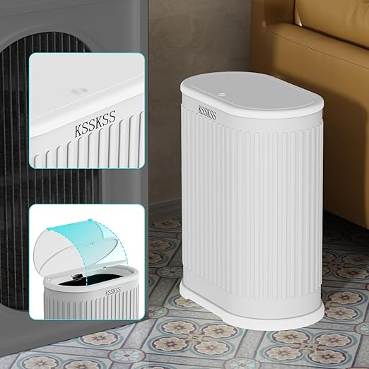 1.8 Gallons Small White Bathroom Trash Can - Image 3
