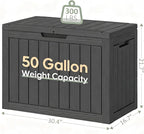 Outdoor Storage Box, Resin Deck Boxes Indoor and outdoor, Waterproof Storage Box Lockable Lid (Black, 50 Gallon) - Image 2