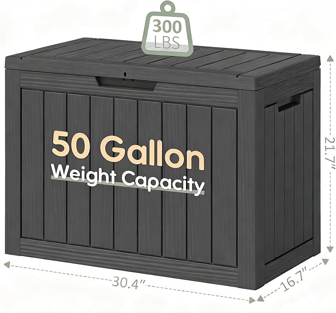 Outdoor Storage Box, Resin Deck Boxes Indoor and outdoor, Waterproof Storage Box Lockable Lid (Black, 50 Gallon) - Image 2