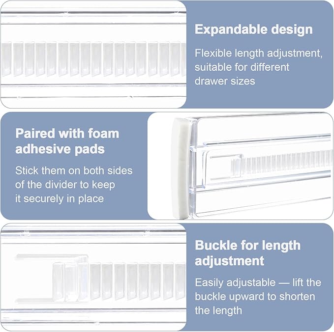 6 Pack Adjustable Drawer Dividers 3.15" Expandable Clear Drawer Dividers - Image 4