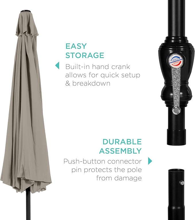 Best Choice Products 10ft Outdoor Table Compatible Steel Polyester Market Patio Umbrella w/Crank and Easy Push Button Tilt - Image 6