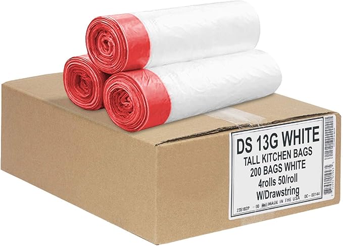 Aluf Plastics Tall Kitchen 13 Gallon Drawstring Trash Bags 0.9 MIL by AlufPlastics