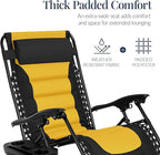Best Choice Products Oversized Padded Zero Gravity Chair, Folding Outdoor Patio Recliner, XL Anti Gravity Lounger for Backyard w/Headrest, Cup Holder, Side Tray, Polyester Mesh - Black/Yellow - Image 5