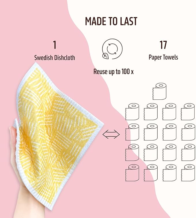 Swedish Dishcloths for Kitchen, 5 Pack Reusable Paper Towels Washable, Super - Image 4