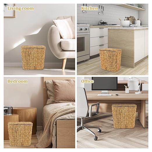 Wicker Trash Can with Lid and Liner, Handwoven Wicker Waste Basket, Water - Image 7